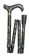Folding Elite Walking Stick - Black Floral
